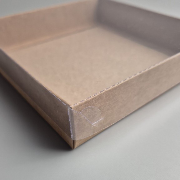 Коробка для пряников и печенья с прозрачной крышкой Крафт 150*150*30 