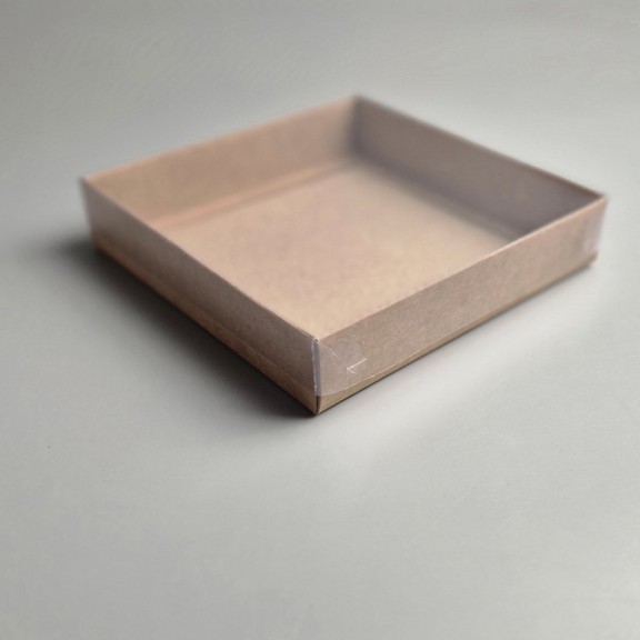 Коробка для пряников и печенья с прозрачной крышкой Крафт 150*150*30 