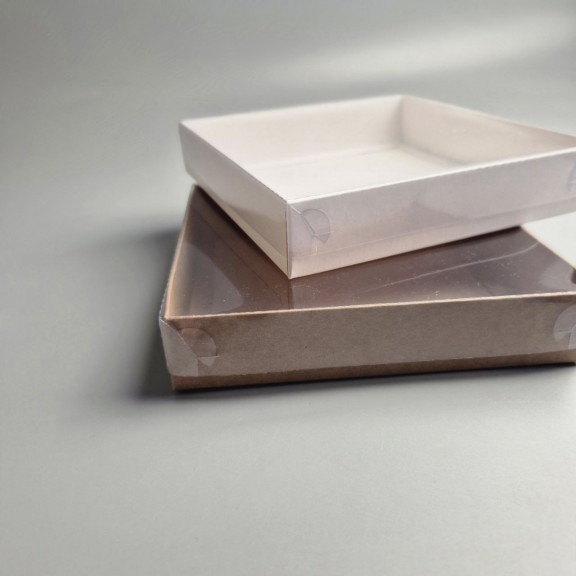 Коробка для пряников и печенья с прозрачной крышкой Крафт 150*150*30 