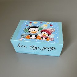 Коробка-контейнер для десертів і капкейків 180*120*80 Пінгвіни