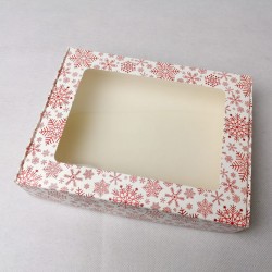 Коробка 192*148*40 для печива і пряників з прозорим вікном Сніжинка червона