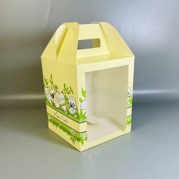 фото Коробка для Пасхальной выпечки и подарков с окном Желтая 165*165*200