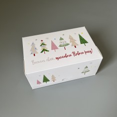 Коробка-контейнер для десертів і капкейків 180*120*80 Новорічна ялинка