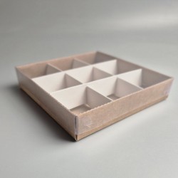 Коробка 150*150*30 на 9 цукерок крафт з кришкою ПВХ 