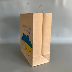 Подарунковий паперовий пакет з крученими ручками "Доброго вечора, ми з України", 380*320*150 