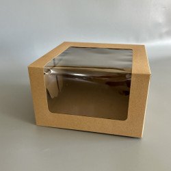 Коробка для торту, пирога, тістечок і чізкейку з вікном Крафт 250*250*150 