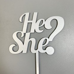 Топпер "He  She?" з ДВП, сріблястий