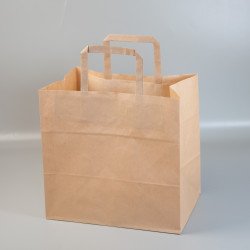 Паперовий пакет крафт коричневий, з пласкими ручками 250*260*180