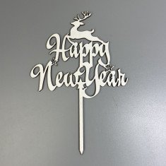 Топпер  "Happy New Year" из ДВП, белый