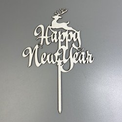 Топпер "Happy New Year" з ДВП, білий