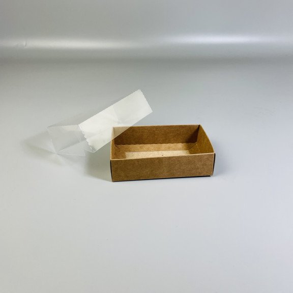 фото Маленька коробочка для 6-ти цукерок/ бонбоньєрка Крафт з прозорою кришкою 95*60*30