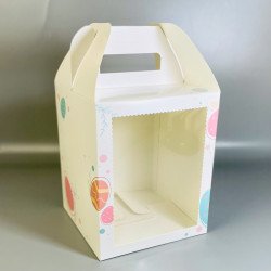 Коробка для Великодньої випічки та подарунків з вікном Біла з малюнком 165*165*200