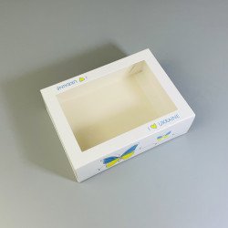 Коробка-пенал для макаронс і сувенірів 115*155*50 з вікном Україна