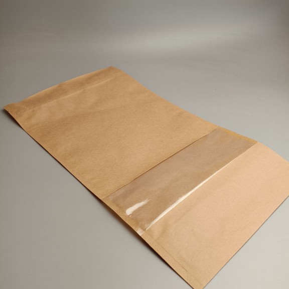 фото Дой-пак крафт з вікном 210*380 (дно 55*55), зіп-замок, з внутрішньою ламінацією