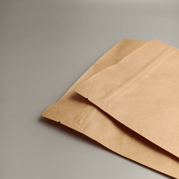 фото Дой-пак крафт з вікном 210*380 (дно 55*55), зіп-замок, з внутрішньою ламінацією