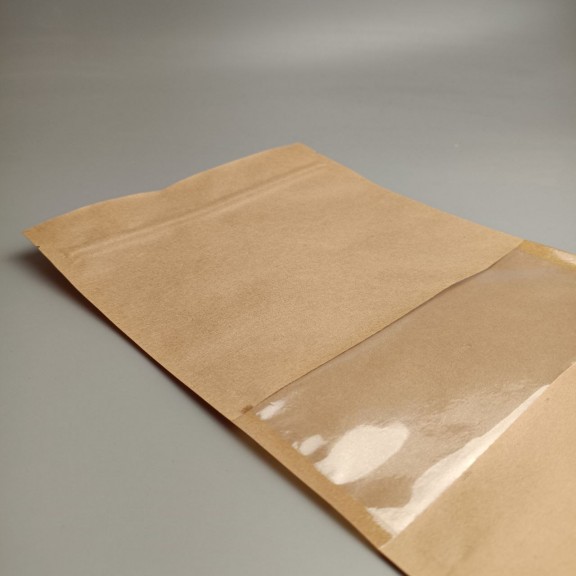 фото Дой-пак 180*280 (дно 45*45)  крафт з вікном, зіп-замок, з внутрішньою ламінацією