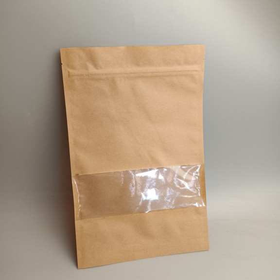 фото Дой-пак 180*280 (дно 45*45)  крафт з вікном, зіп-замок, з внутрішньою ламінацією