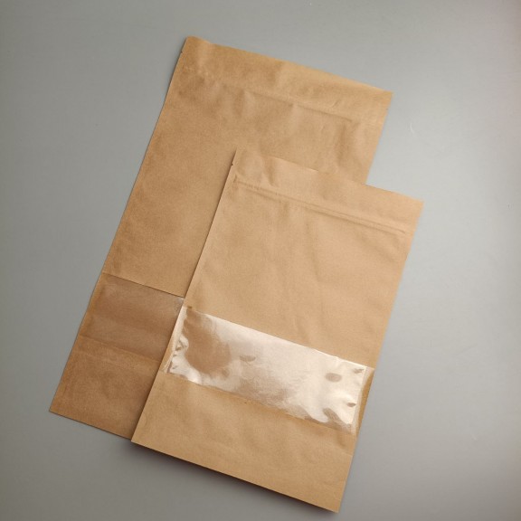 фото Дой-пак 180*280 (дно 45*45)  крафт з вікном, зіп-замок, з внутрішньою ламінацією