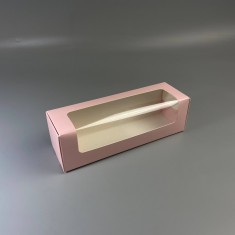 Картонная коробка для макаронс с окошком 200*60*60 Розовая