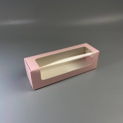 Картонная коробка для макаронс с окошком 200*60*60 Розовая