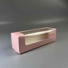 Картонная коробка для макаронс с окошком 200*60*60 Розовая
