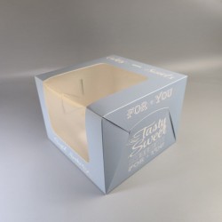 Коробка 200*200*150 для торту і чизкейку з вікном Блакитна