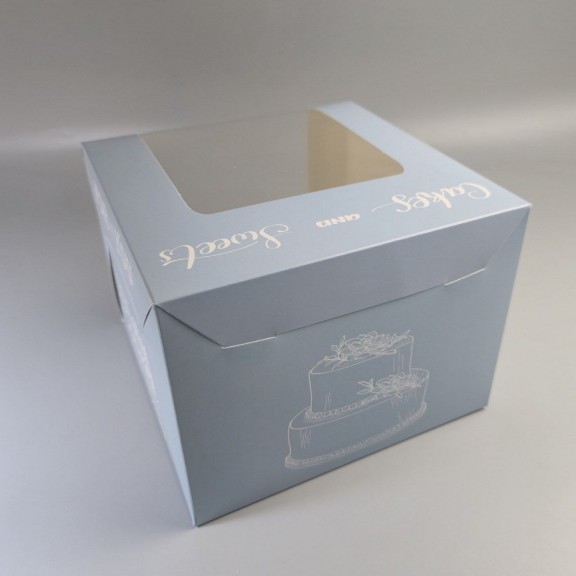 фото Коробка 200*200*150 для торту і чизкейку з вікном Блакитна