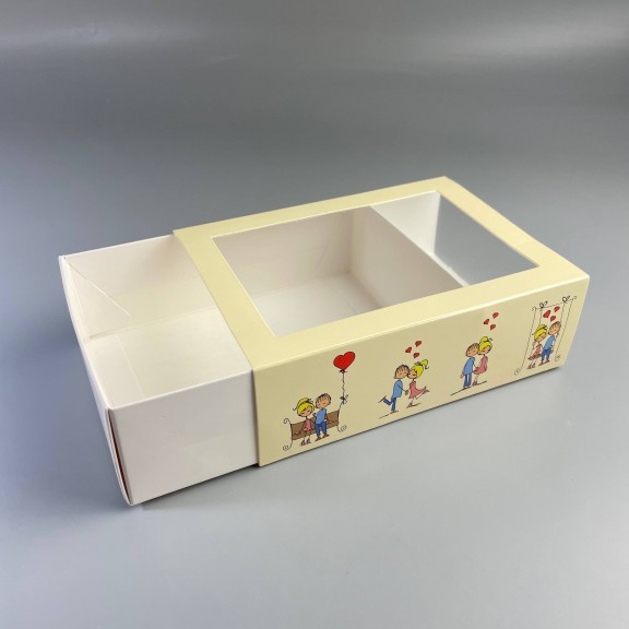 фото Коробка-пенал для макаронс и сувениров 115*155*50 с окном Кохання це...