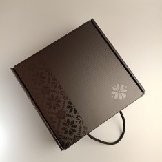 Подарункова коробка Чорна з ручкою-шнурком з ламінованим візерунком 220*220*88