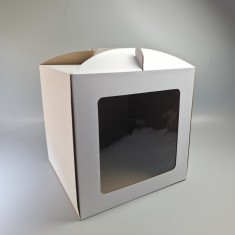 Коробка для торту 300*300*300 біла з вікном та ручкою